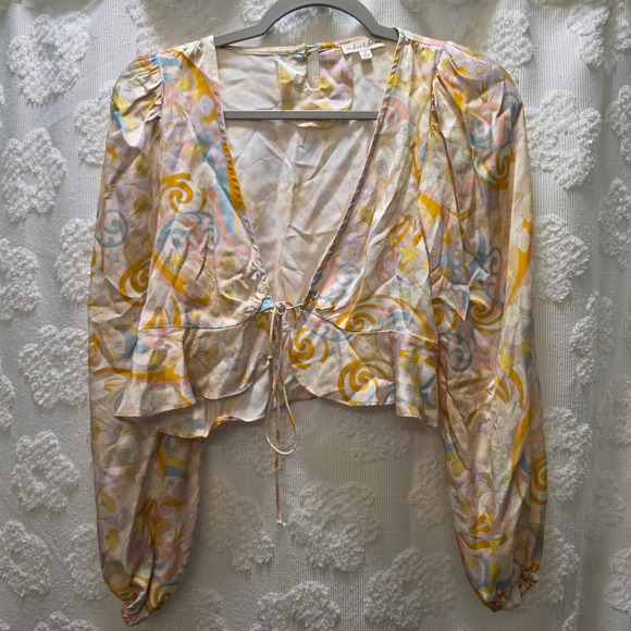 For Love And Lemons Tops - For Love & Lemons Pastel Psychedelic Floral Tie Front Crop Top Blouse‎ Small